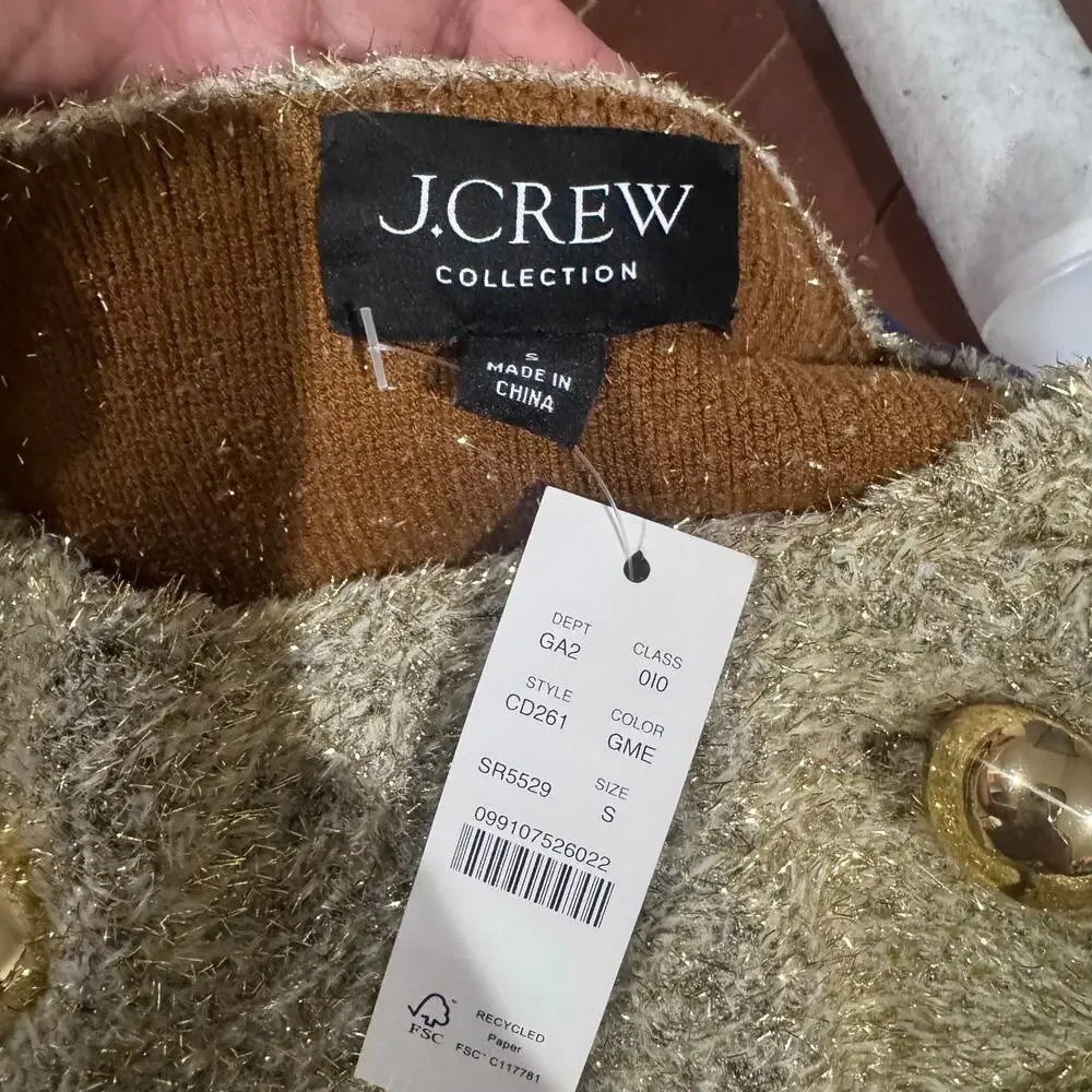 J. Crew Women's Oversized Double-faced Cardigan Metallic Jacket Gold Size S NWT